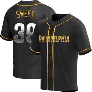 Men's Replica Black Golden Devin Sweet Philadelphia Phillies Alternate Jersey