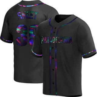 Men's Replica Black Holographic Devin Sweet Philadelphia Phillies Alternate Jersey